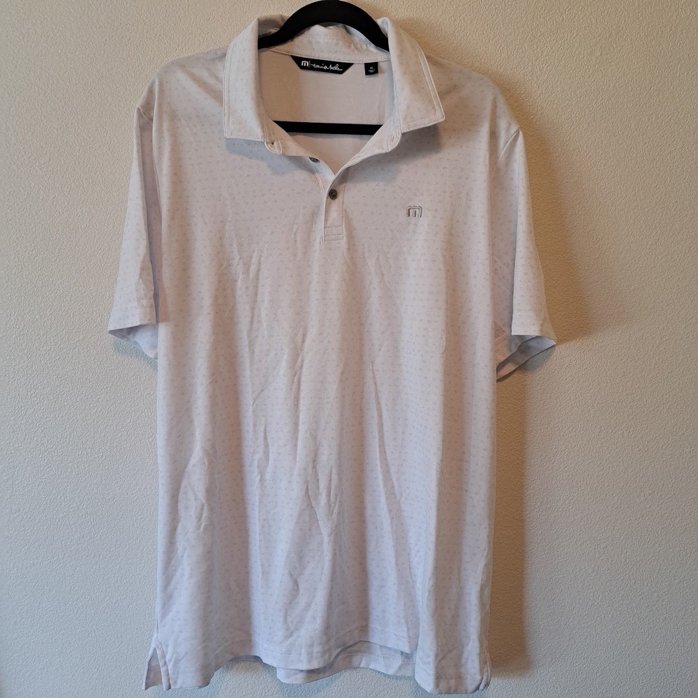 TravisMathew Mens XL Short Sleeve Polo Shirt Light Grey Micro Pattern‎ Golf Top